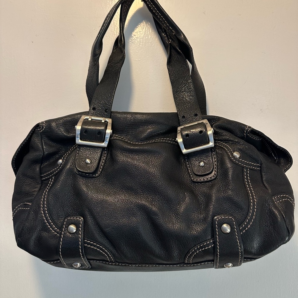 Via Spiga Black Leather Shoulder Bag with Buckle Detail